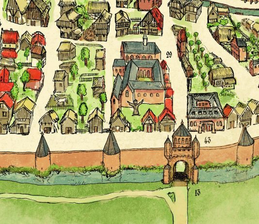Nieuwe Middeleeuwse kaart van Haarlem Uitsnede Heilig Landen. Ingezonden afbeelding.
