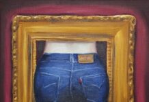 Tentoonstelling “In the picture” Beth Namenwirth Jeans in the Painting, 30x30cm, 2023. Beth Namenwirth.