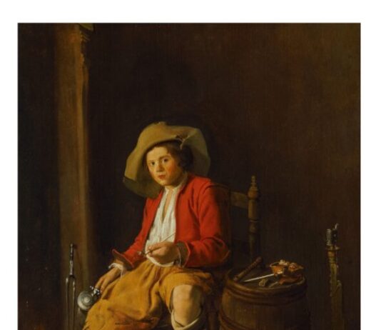 Frans Hals Museum verwerft met particuliere steun schilderij van Jan Miense Molenaer Jan Miense Molenaer, Jongen met bierpul en pijp, ca. 1627/28 Gesigneerd op het biervat: I MOLENAER Olieverf op paneel, 52 x 43 cm.