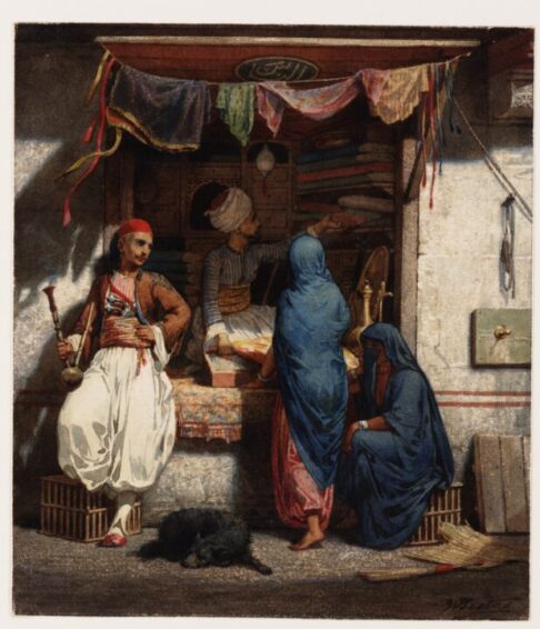 Markttafereel met rennende man Willem de Famars Testas (1834-1896), Oosterse winkel, 1860-1872. Collectie Teylers Museum.