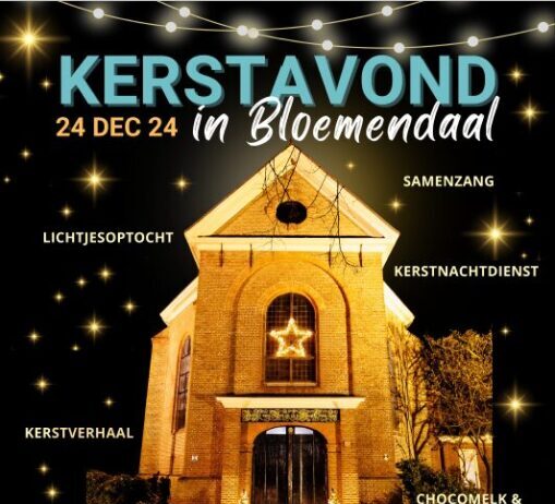 Bloemendaals Kerstfeest onder de sterrenhemel viert 10-jarig bestaan Poster Kerst 2024 (ontwerp - Eleonoor Rutgers voor STARTPR).