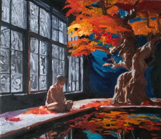 Moeder en zoon, olie en acryl… Meditatie. Bouke de Poel.