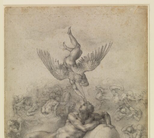 Unieke bruiklenen naar Nederland voor ‘De mannen van Michelangelo’ in Teylers Museum Michelangelo Buonarroti (1475-1564) De droom, ca. 1533 Zwart krijt op papier Collectie The Courtauld Gallery, Londen.