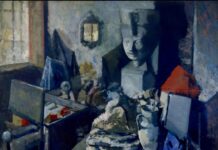 Kees Verwey: In het atelier en Vrouwenportretten Kees Verwey, Atelierinterieur, 1971, 178 x 210 cm, olieverf op doek, ABN AMRO-kunstcollectie.