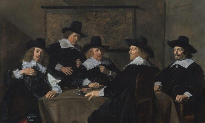 Frans Hals, Regenten van het Sint-Elisabeth Gasthuis, 1641, olieverf op doek, 152 x 252 cm, Frans Hals Museum, Haarlem, schenking van de stichting Elisabeth van Thüringenfonds. Frans Hals, Regenten van het Sint-Elisabeth Gasthuis, 1641, olieverf op doek, 152 x 252 cm, Frans Hals Museum, Haarlem, schenking van de stichting Elisabeth van Thüringenfonds.