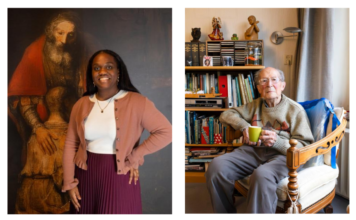 Fotogroep Haarlem viert honderdjarig bestaan met dubbeltentoonstelling 101 Haarlemmers V.l.n.r.: Merveille Luamba, fotograaf: Dimitri Röllich. Theo Spook, fotograaf: Nanda Geuzebroek.